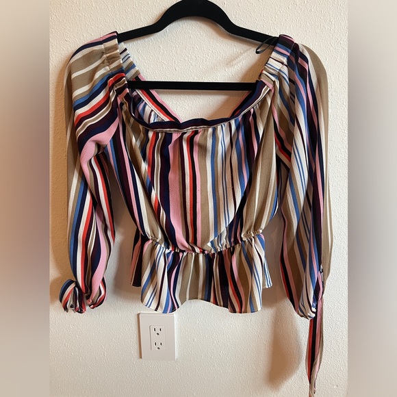 Lulus off the shoulder striped multicolor top - Picture 1 of 7